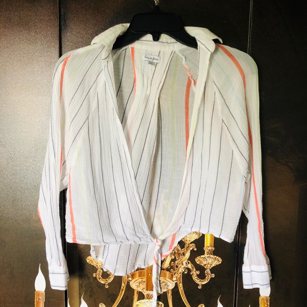 XS/S White Striped Tie-Waist Shirt